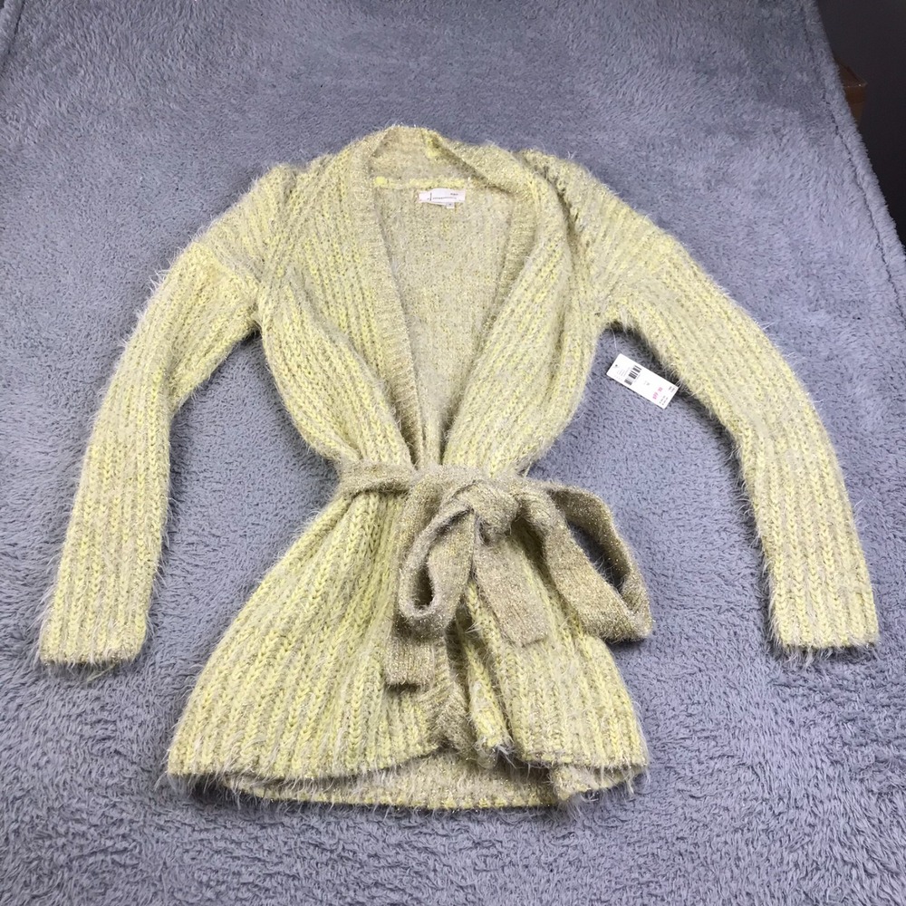 By Anthropologie Sweater Womens M Chartreuse Yellow Larkin Shimmer Cardigan NEW